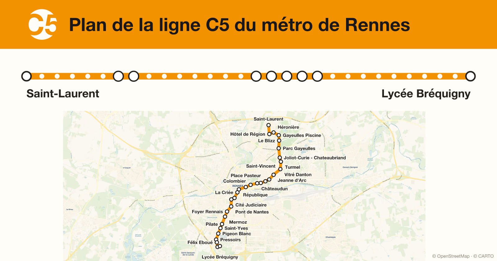 Plan de la ligne C5 du métro de Rennes