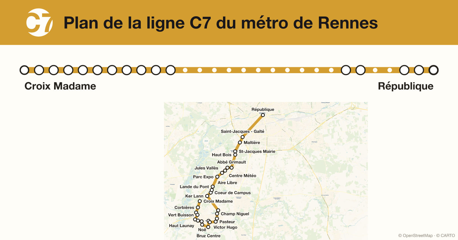 Plan de la ligne C7 du métro de Rennes