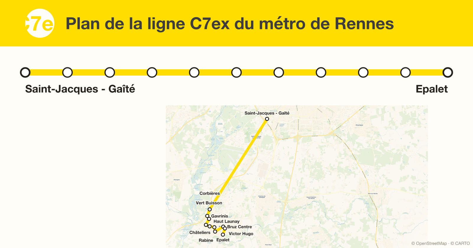 Line C7ex map, Rennes metro
