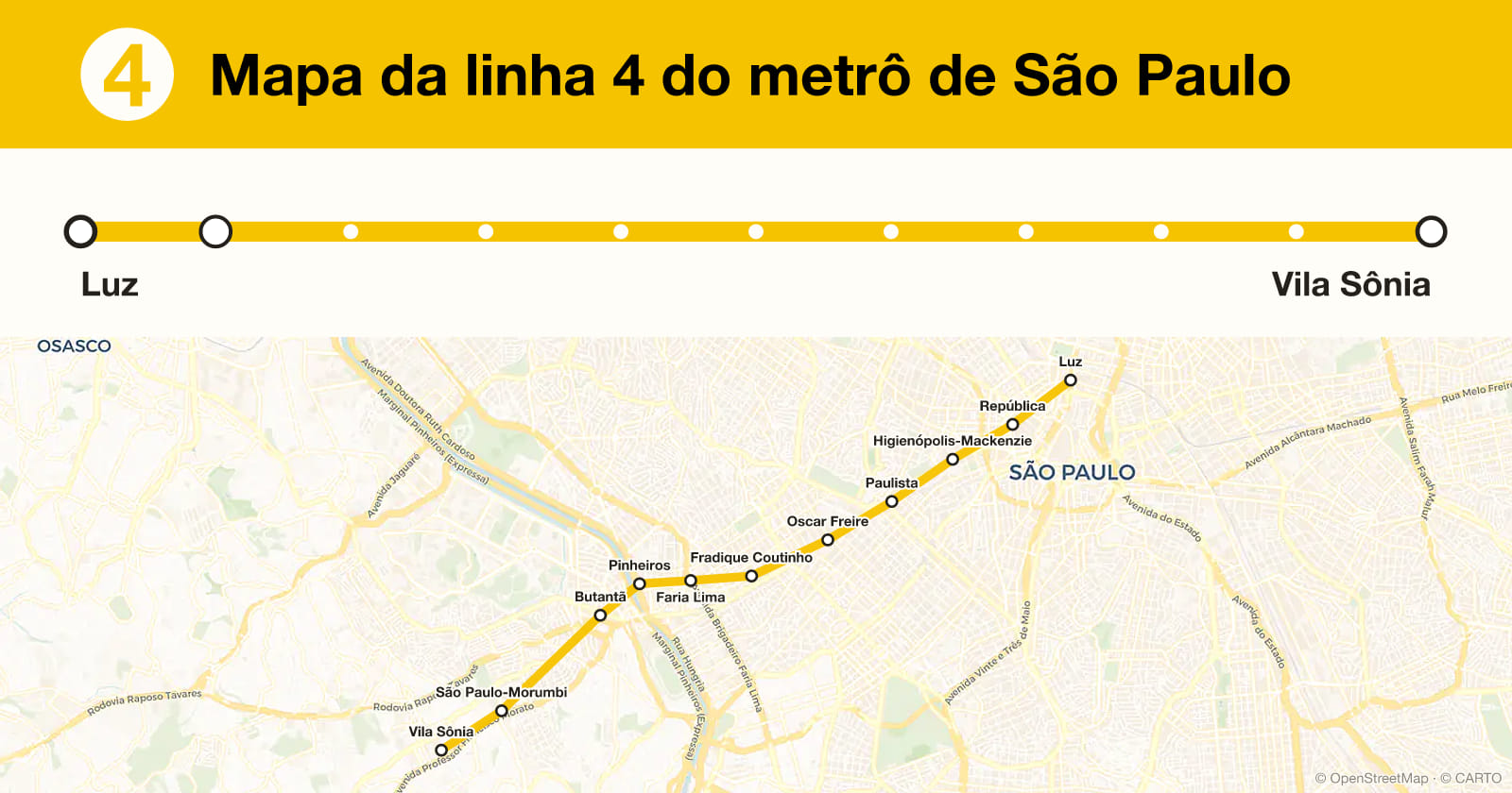 Line 4 map, São Paulo metro