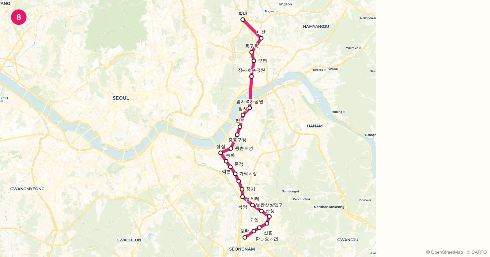 Line 8 map, Seoul subway