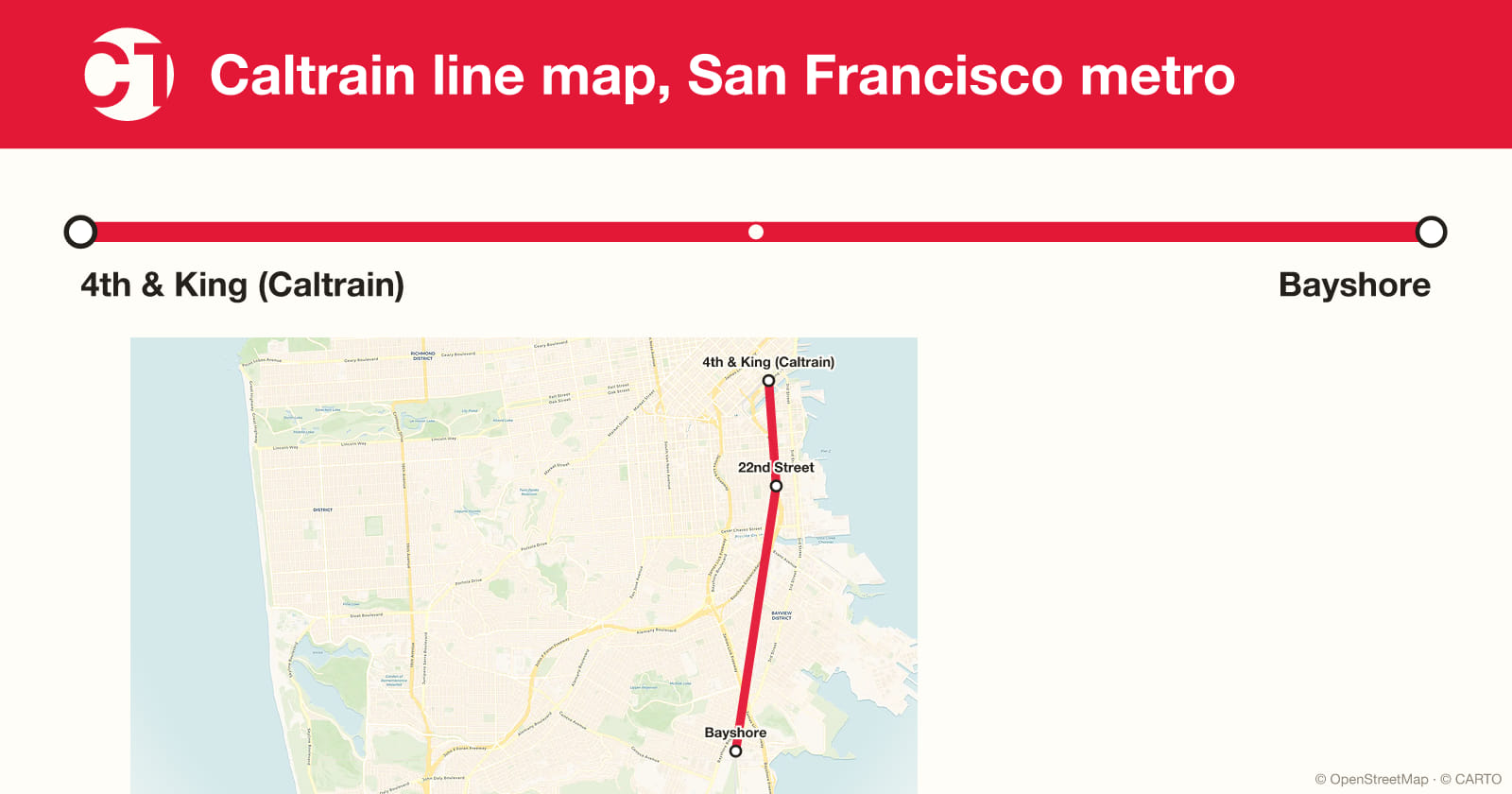 Caltrain line map, San Francisco metro