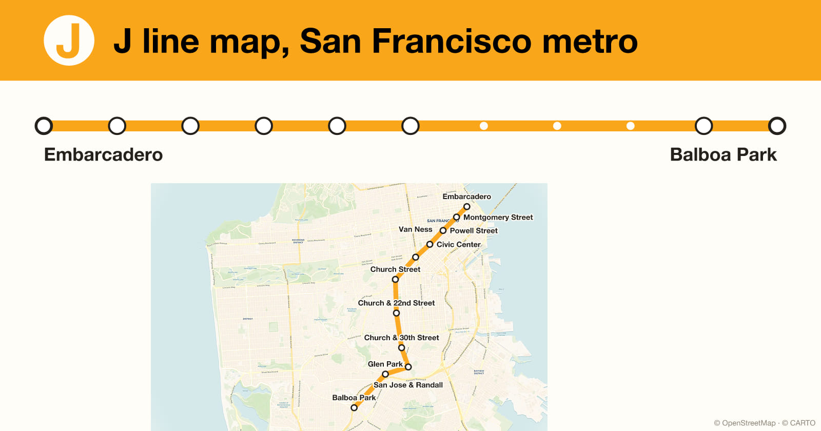 J line map, San Francisco metro