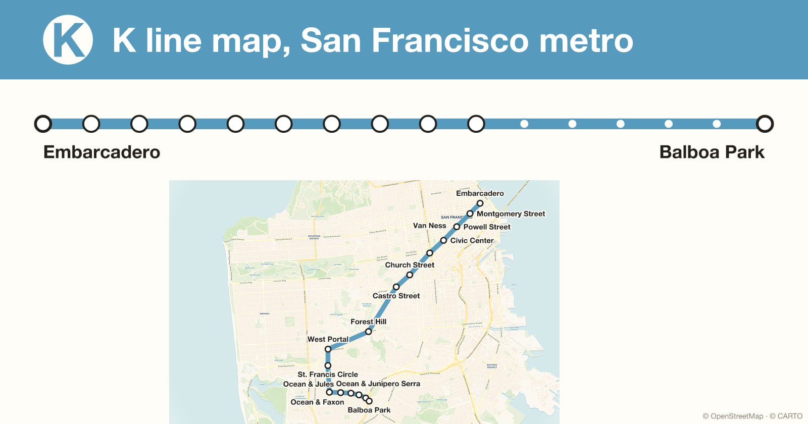 K line map, San Francisco metro