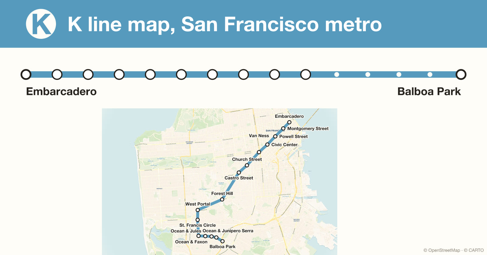 K line map, San Francisco metro