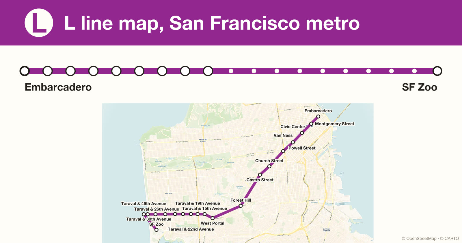L line map, San Francisco metro
