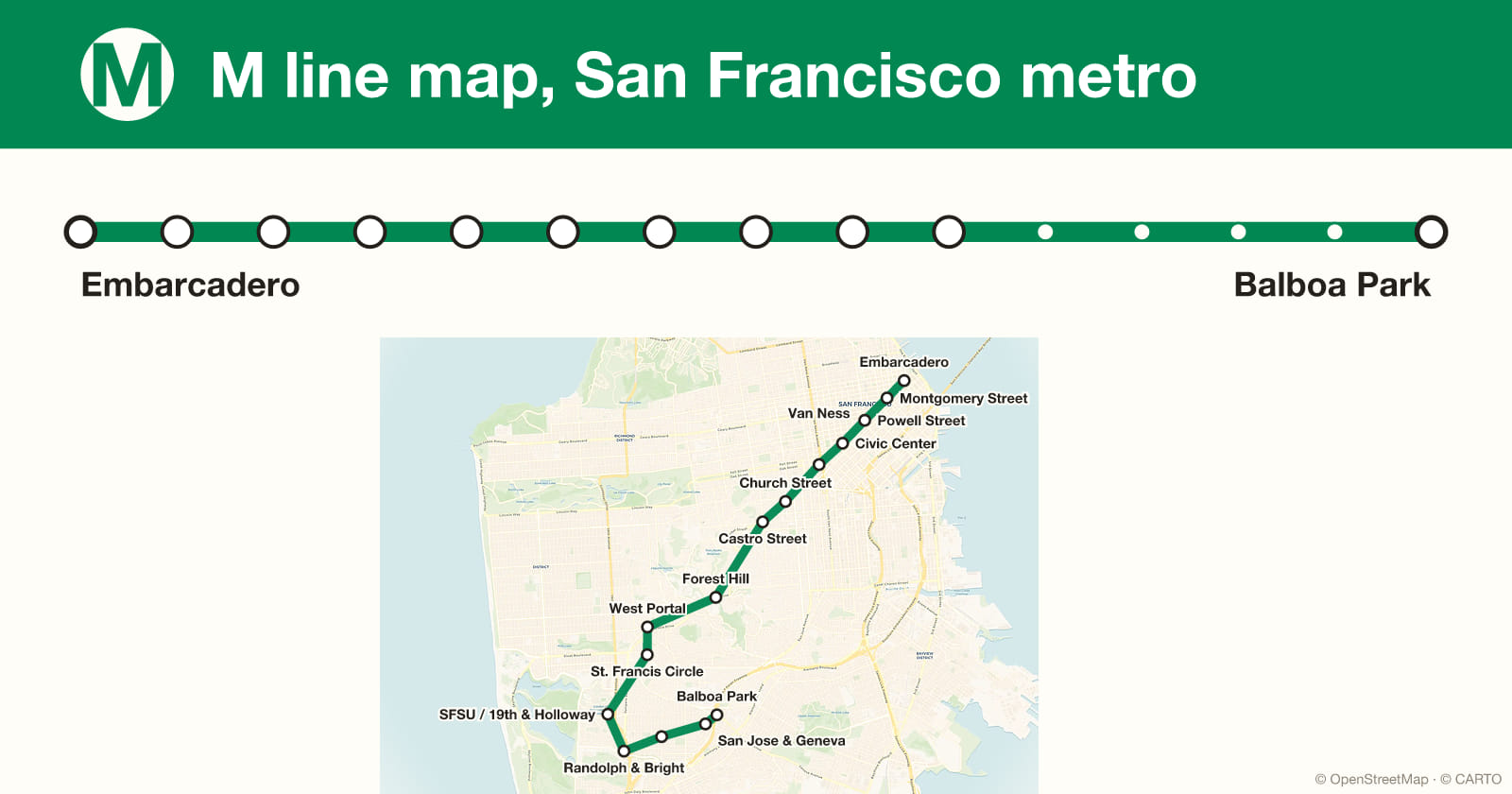M line map, San Francisco metro