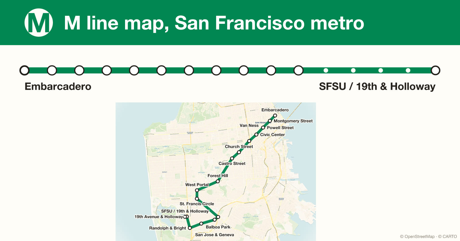 M line map, San Francisco metro