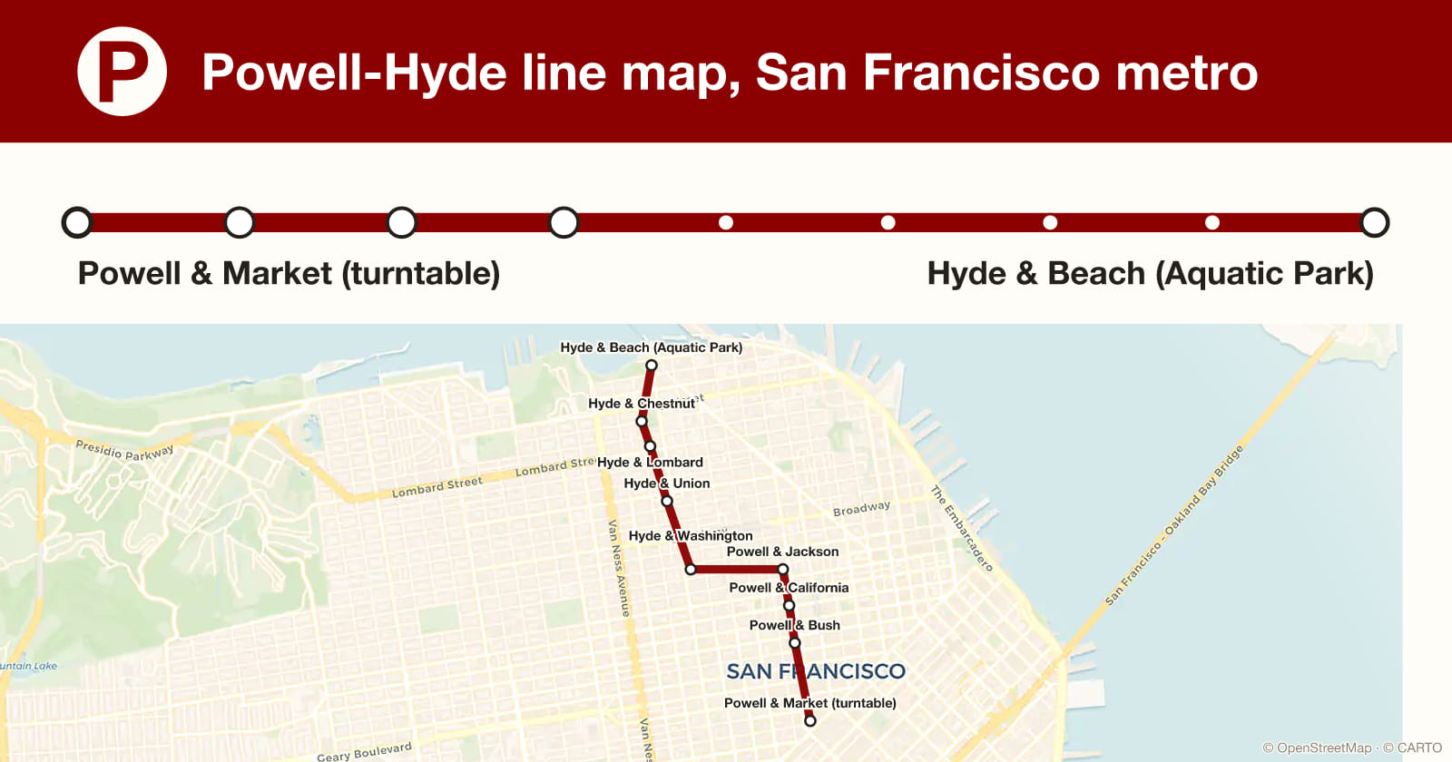 Powell-Hyde line map, San Francisco metro