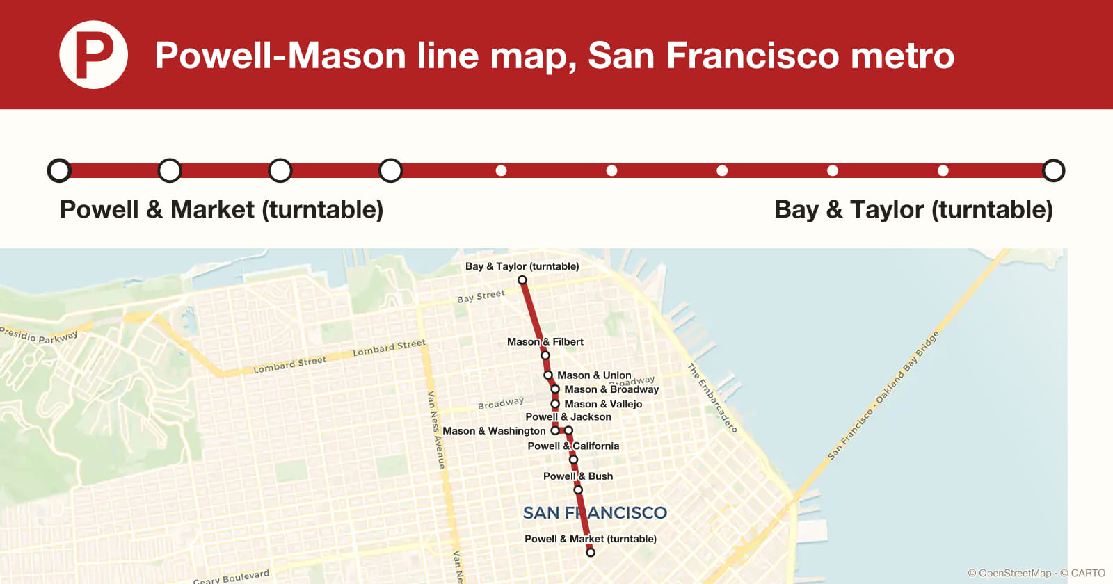 Powell-Mason line map, San Francisco metro