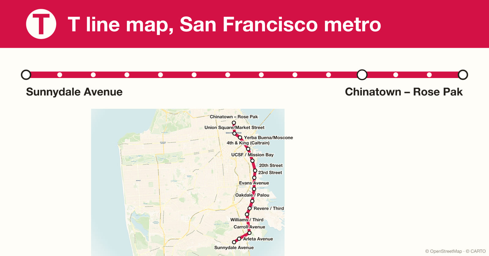 T line map, San Francisco metro