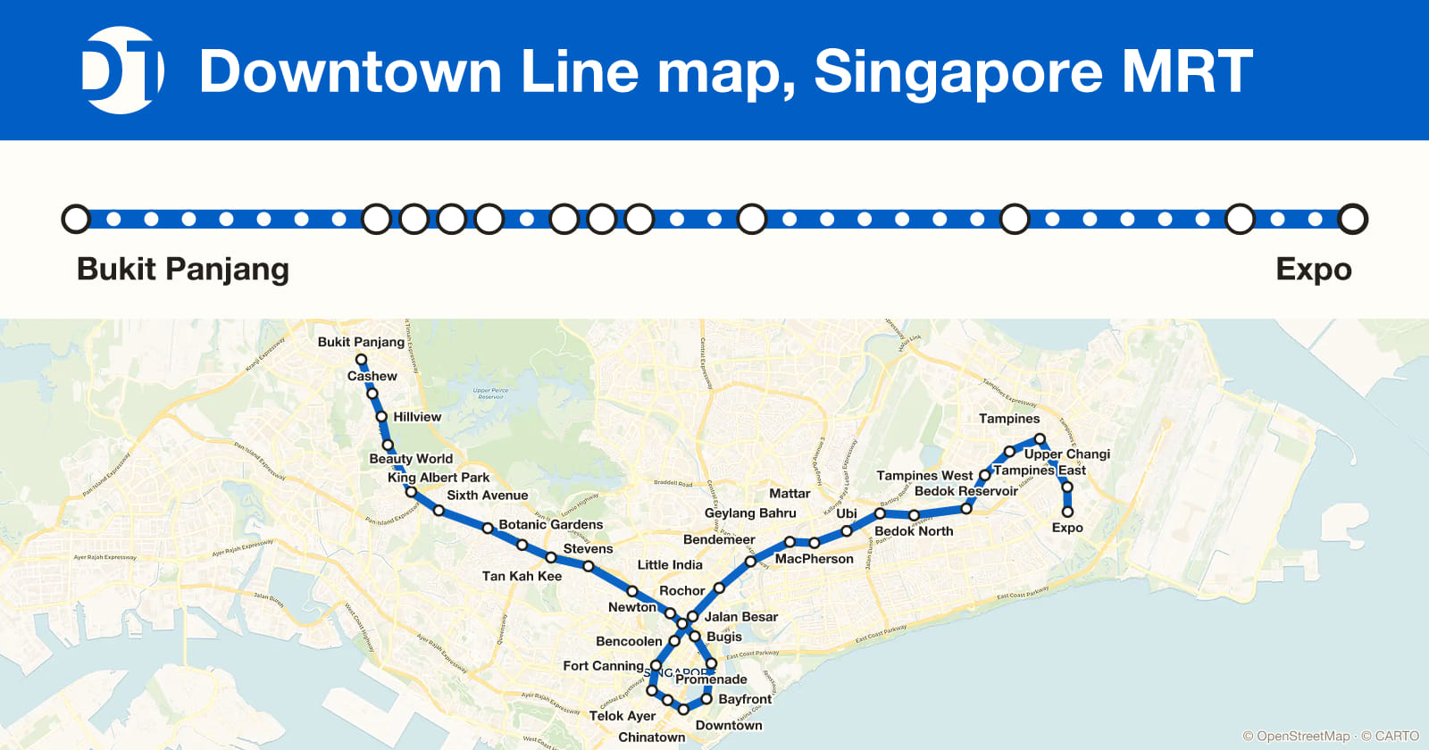 Downtown Line map, Singapore MRT