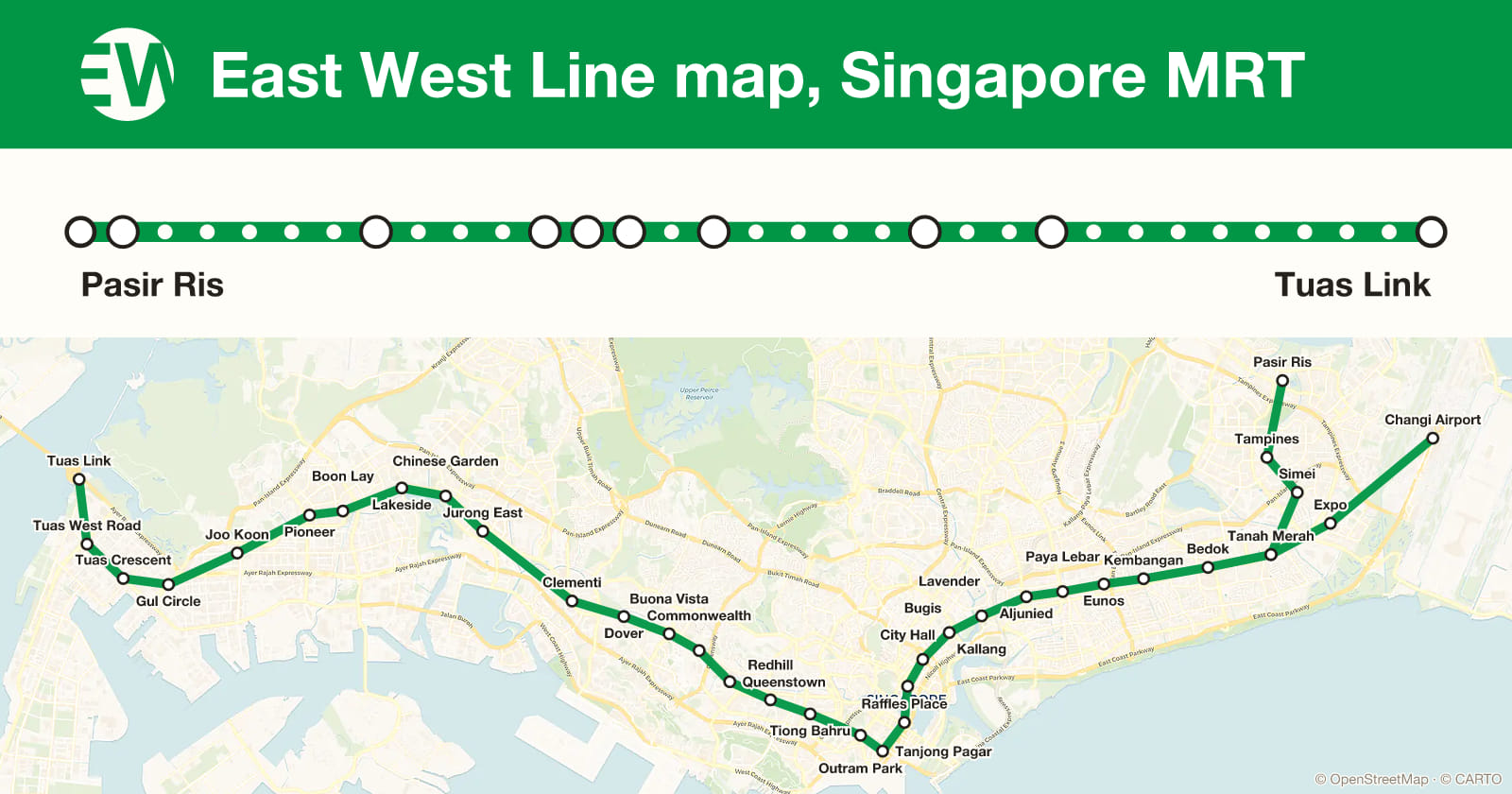 East West Line map, Singapore MRT
