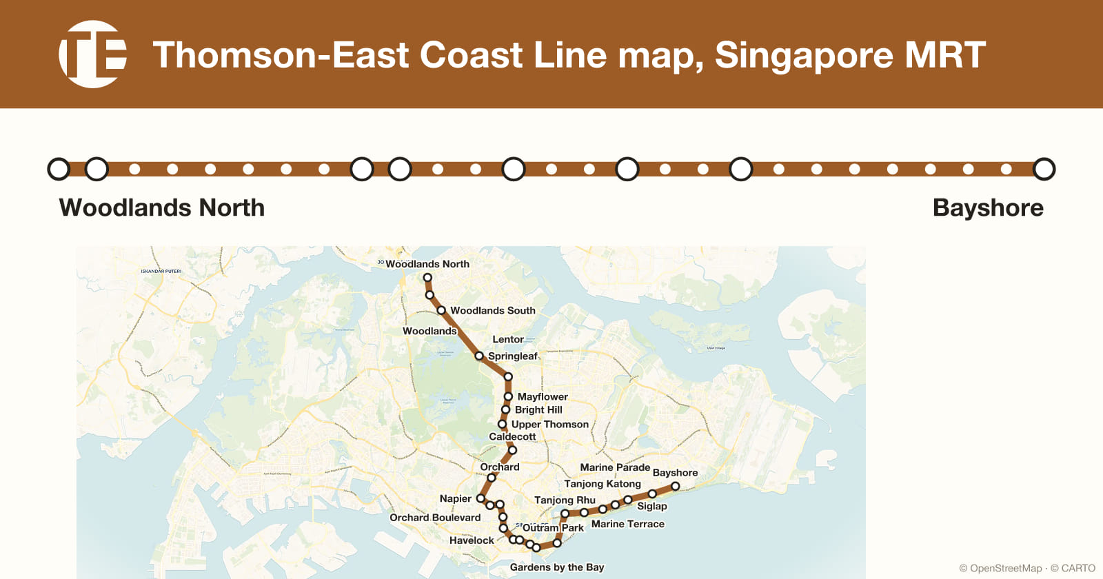 Thomson-East Coast Line map, Singapore MRT