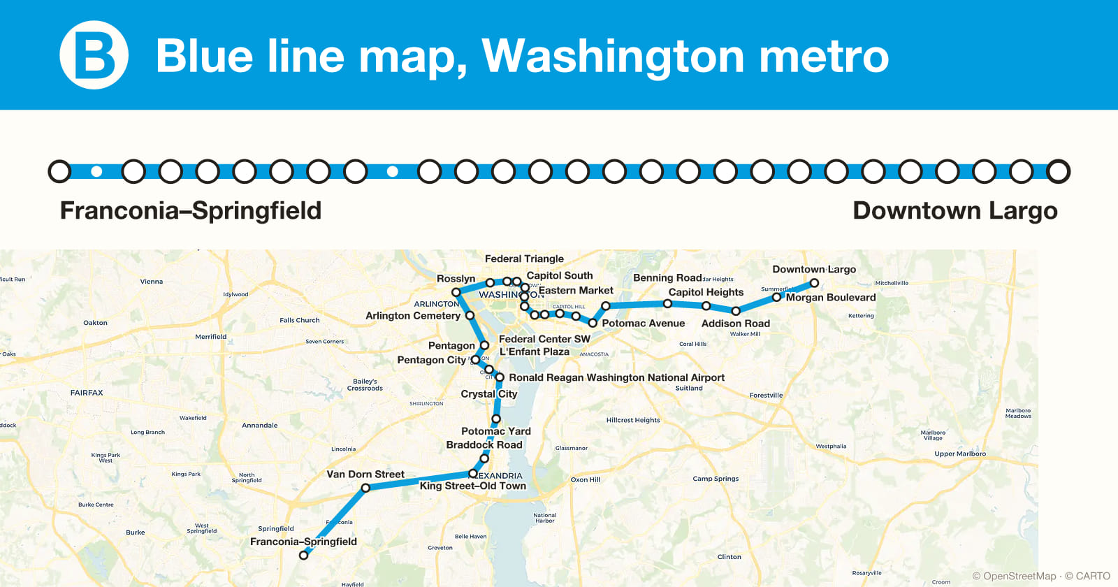 Blue line map, Washington metro