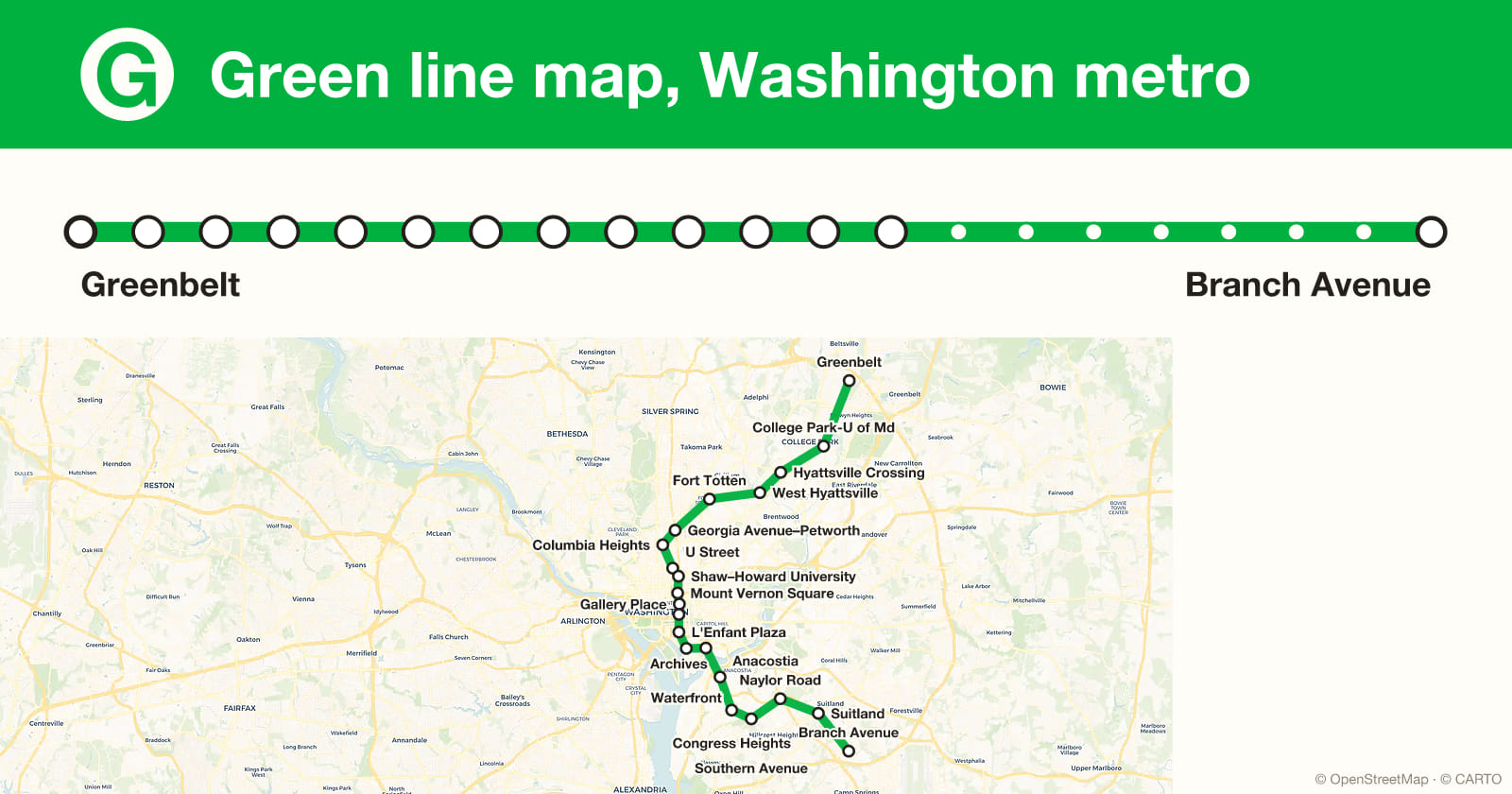 Green line map, Washington metro