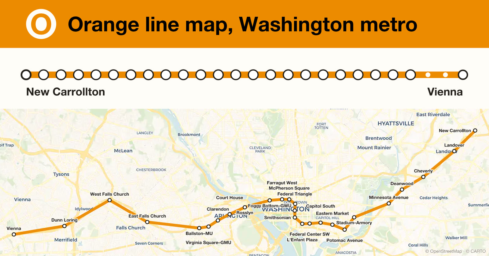 Orange line map, Washington metro