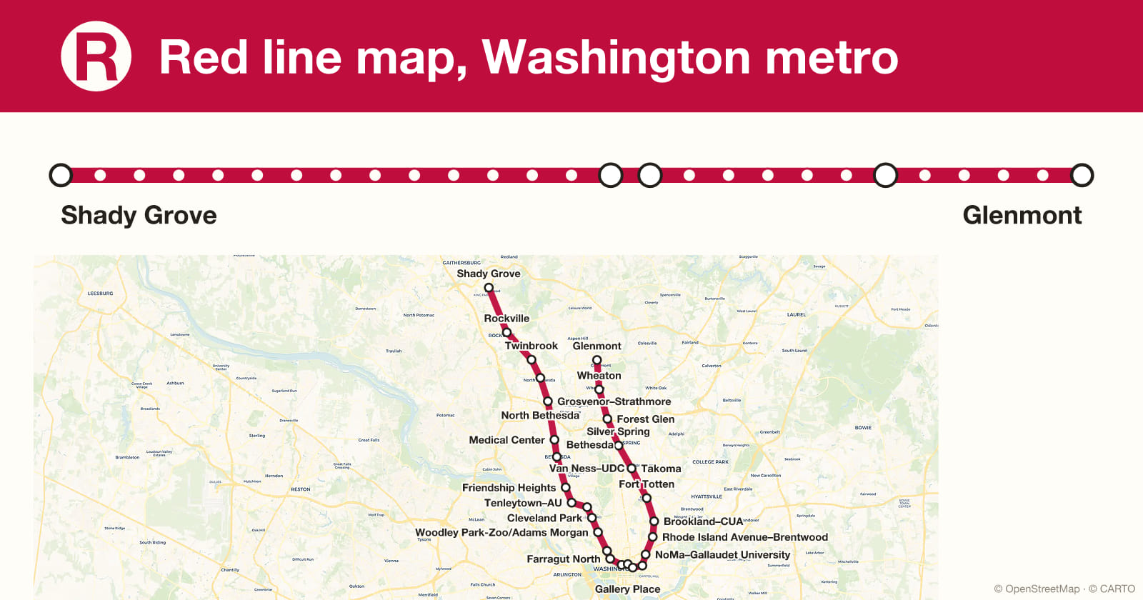 Red line map, Washington metro