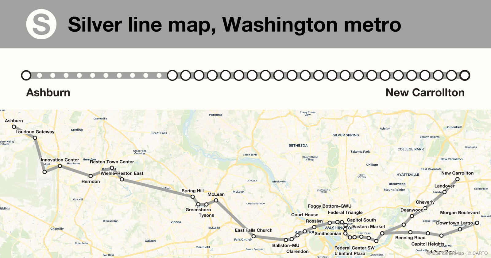 Silver line map, Washington metro