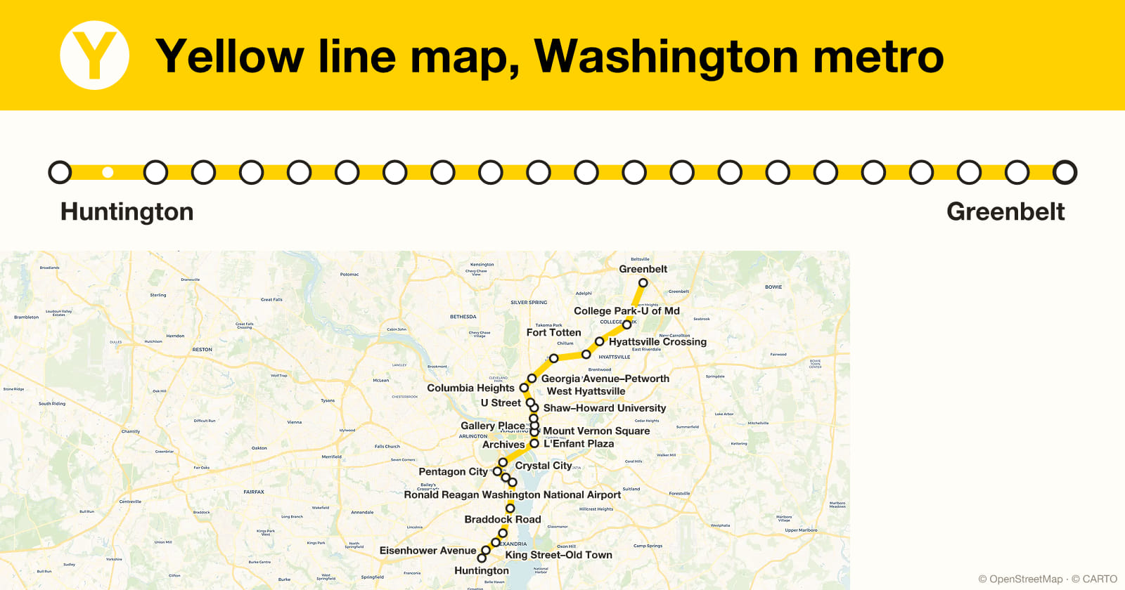 Yellow line map, Washington metro