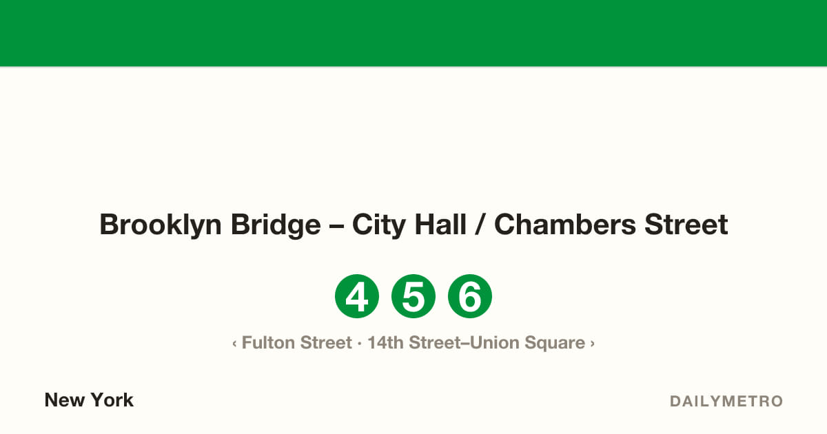Brooklyn Bridge – City Hall / Chambers Street station · Lines 4, 5, 6