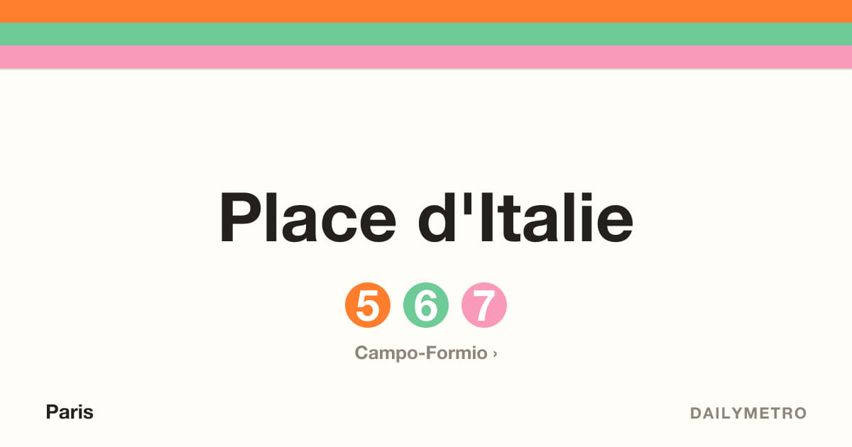 Station Place d'Italie · Lignes 5, 6, 7